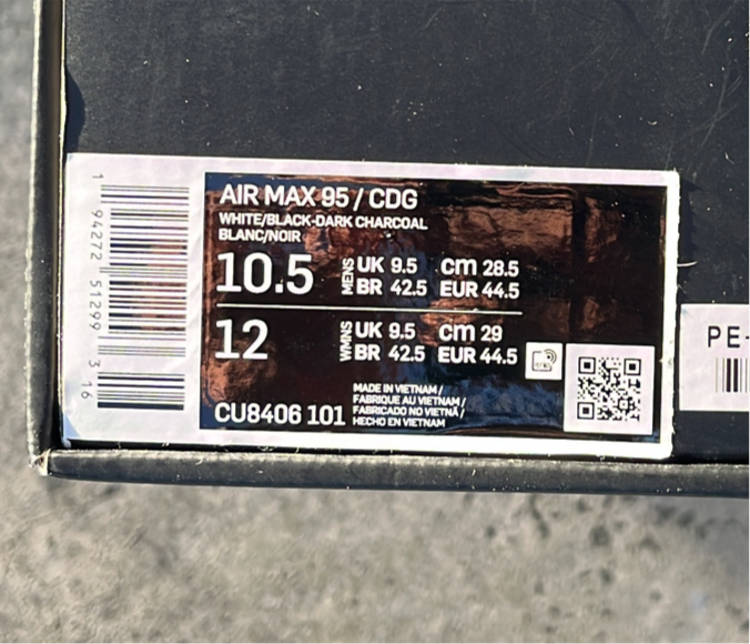 Air Max 95 CDG Grey - EU44.5 / US10.5 / UK9.5