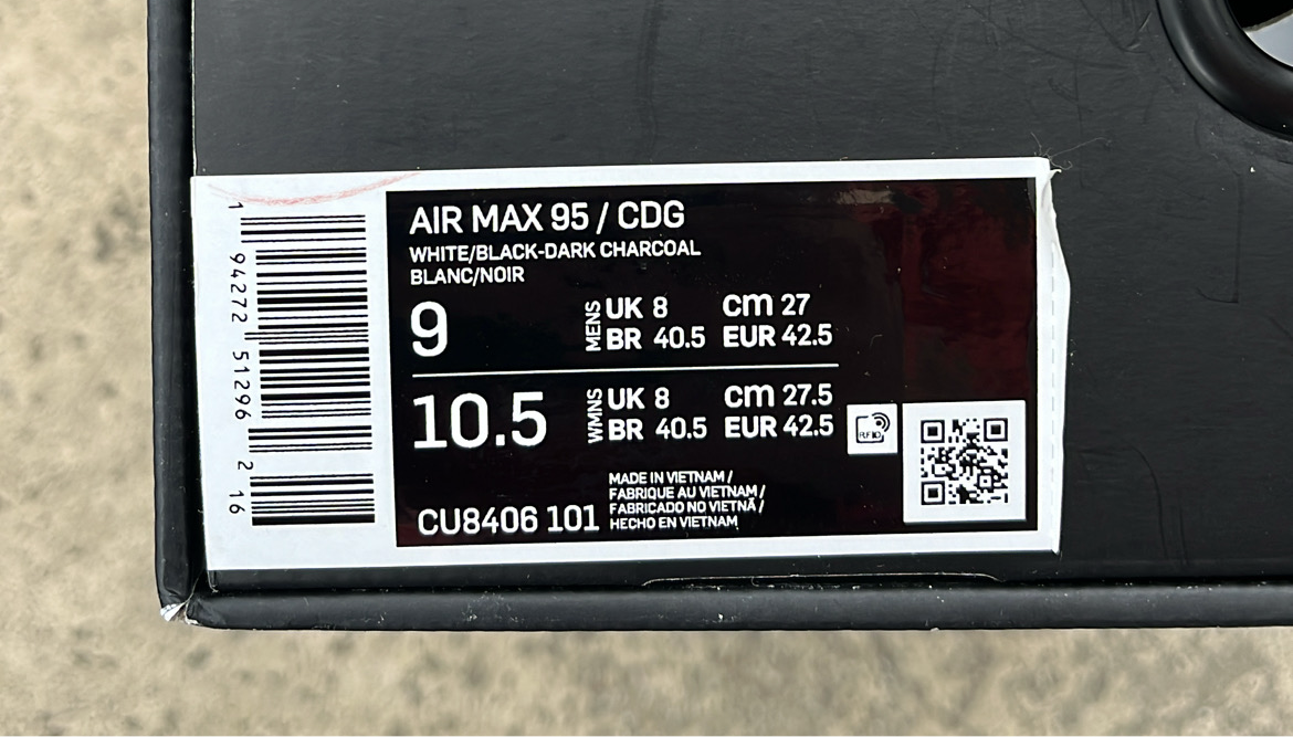 Air Max 95 CDG Grey - EU42.5 / US9 / UK8