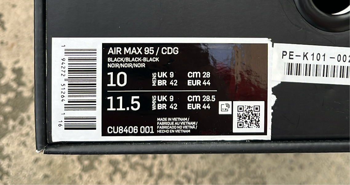 Air Max 95 CDG Black - EU44 / US10 / UK9