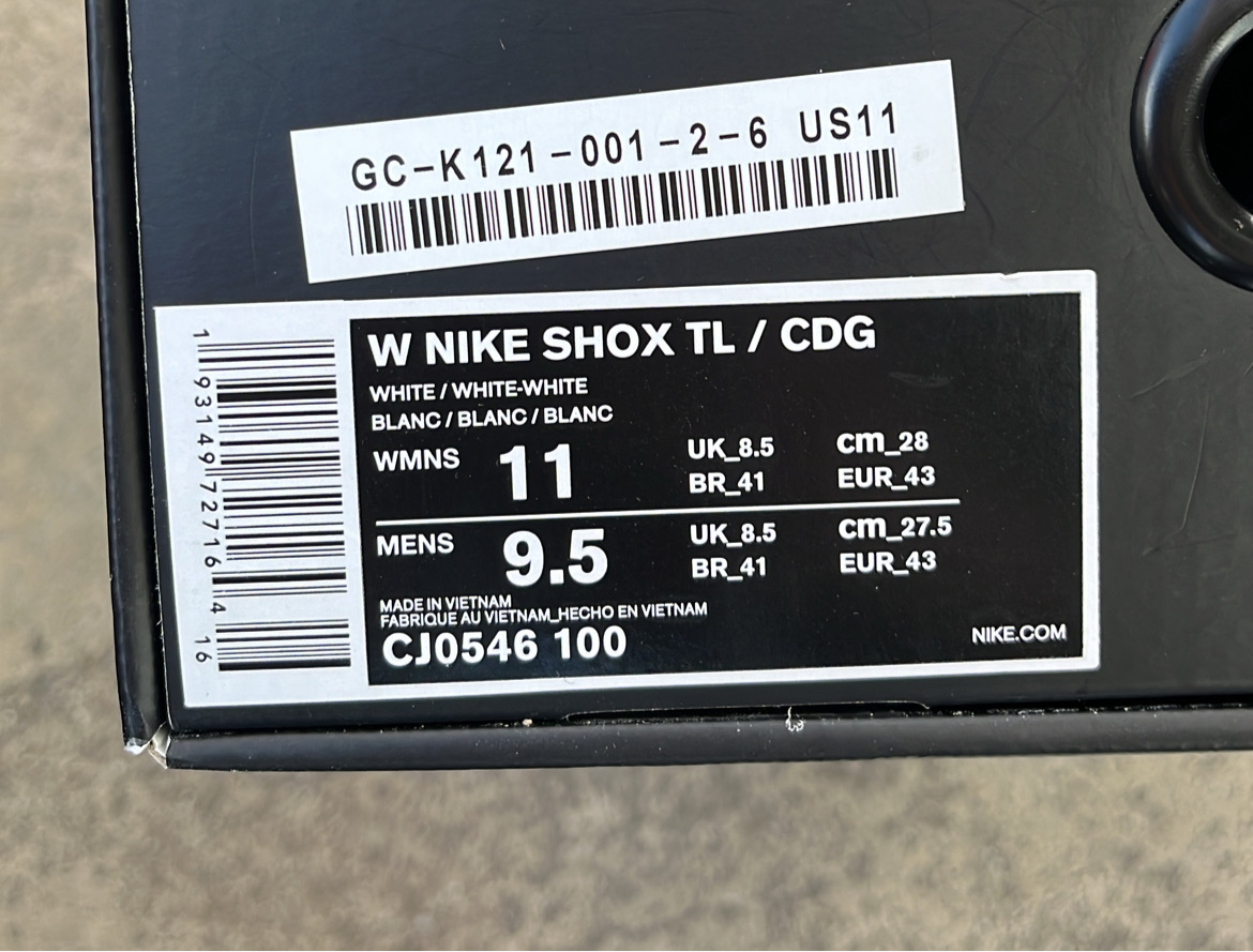 Shox CDG White - EU43 / US9 / UK8