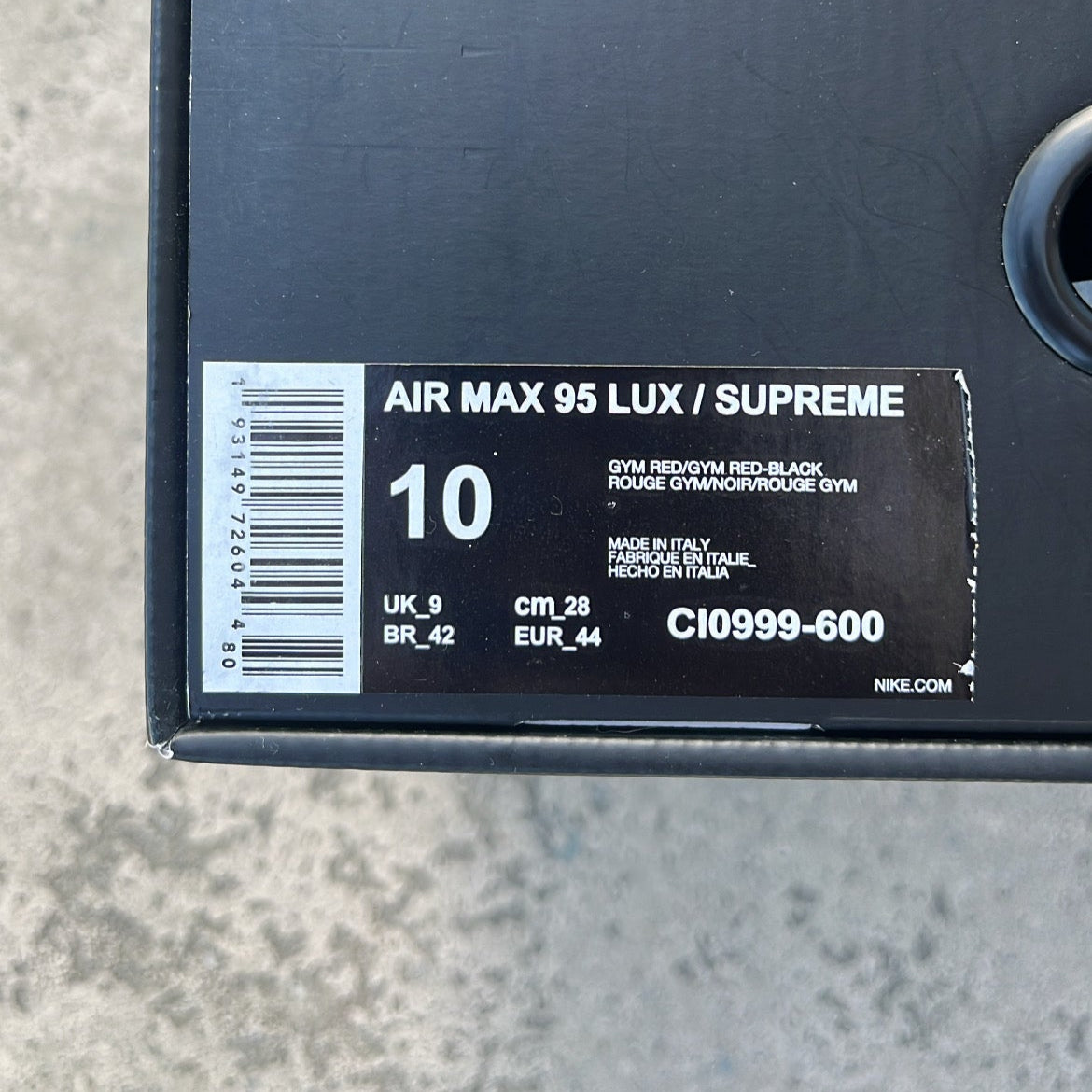 Air Max 95 Supreme Red - EU44 / US10 / UK9