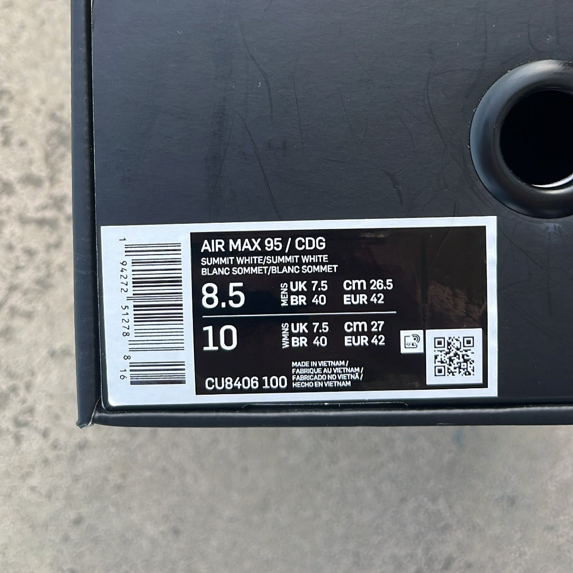 Air Max 95 CDG White - EU42 / US8.5 / UK7.5