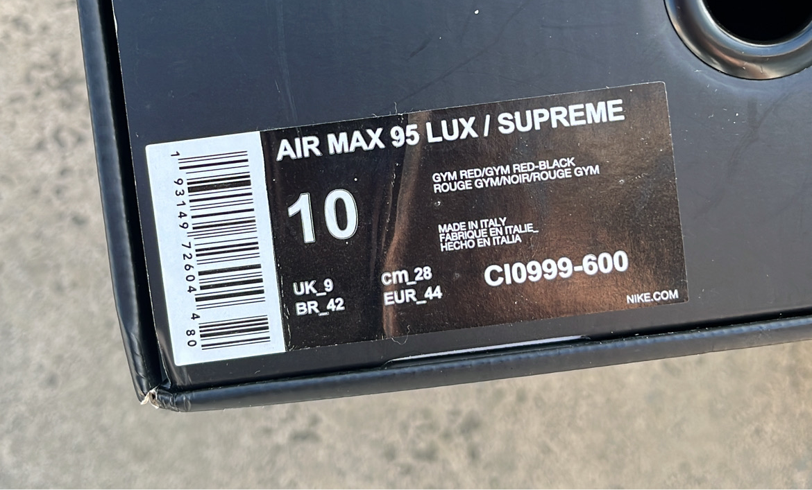 Air Max 95 Supreme Red - EU44 / US10 / UK9