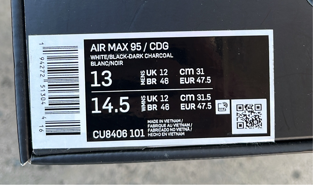 Air Max 95 CDG Grey - EU47.5 / US13 / UK12