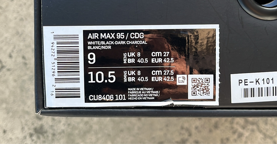 Air Max 95 CDG Grey - EU42.5 / US9 / UK8