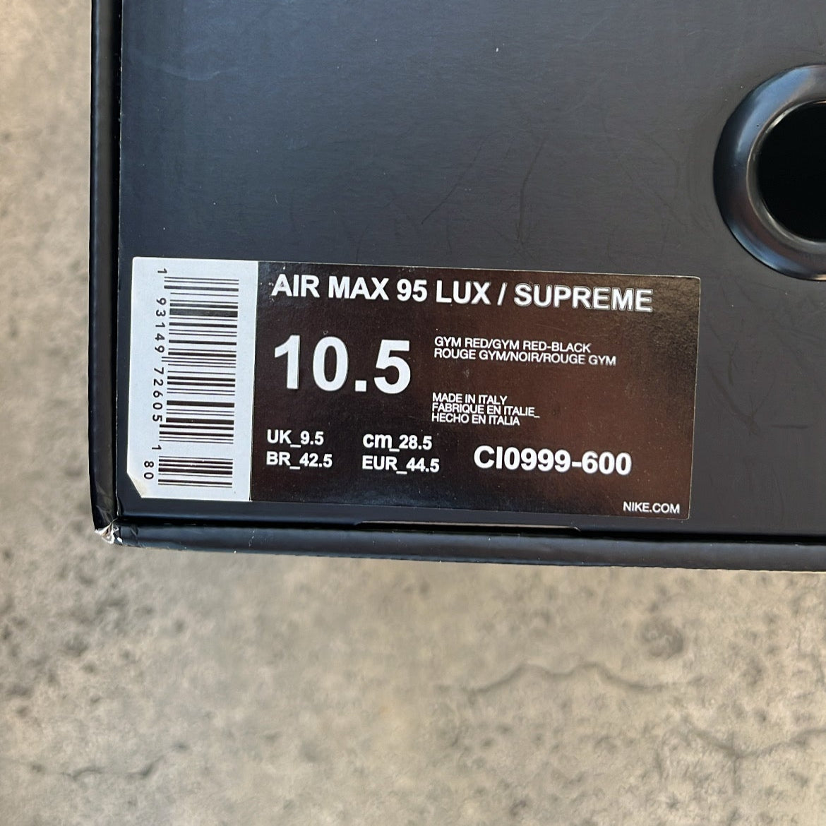 Air Max 95 Supreme Red - EU44.5 / US10.5 / UK9.5