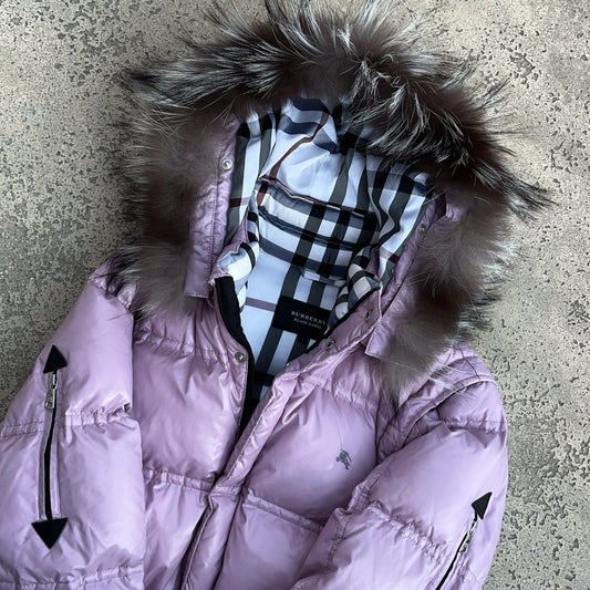 Burberry Black Label Glossy Pink Lila Jacket - L - Silver Fox Fur