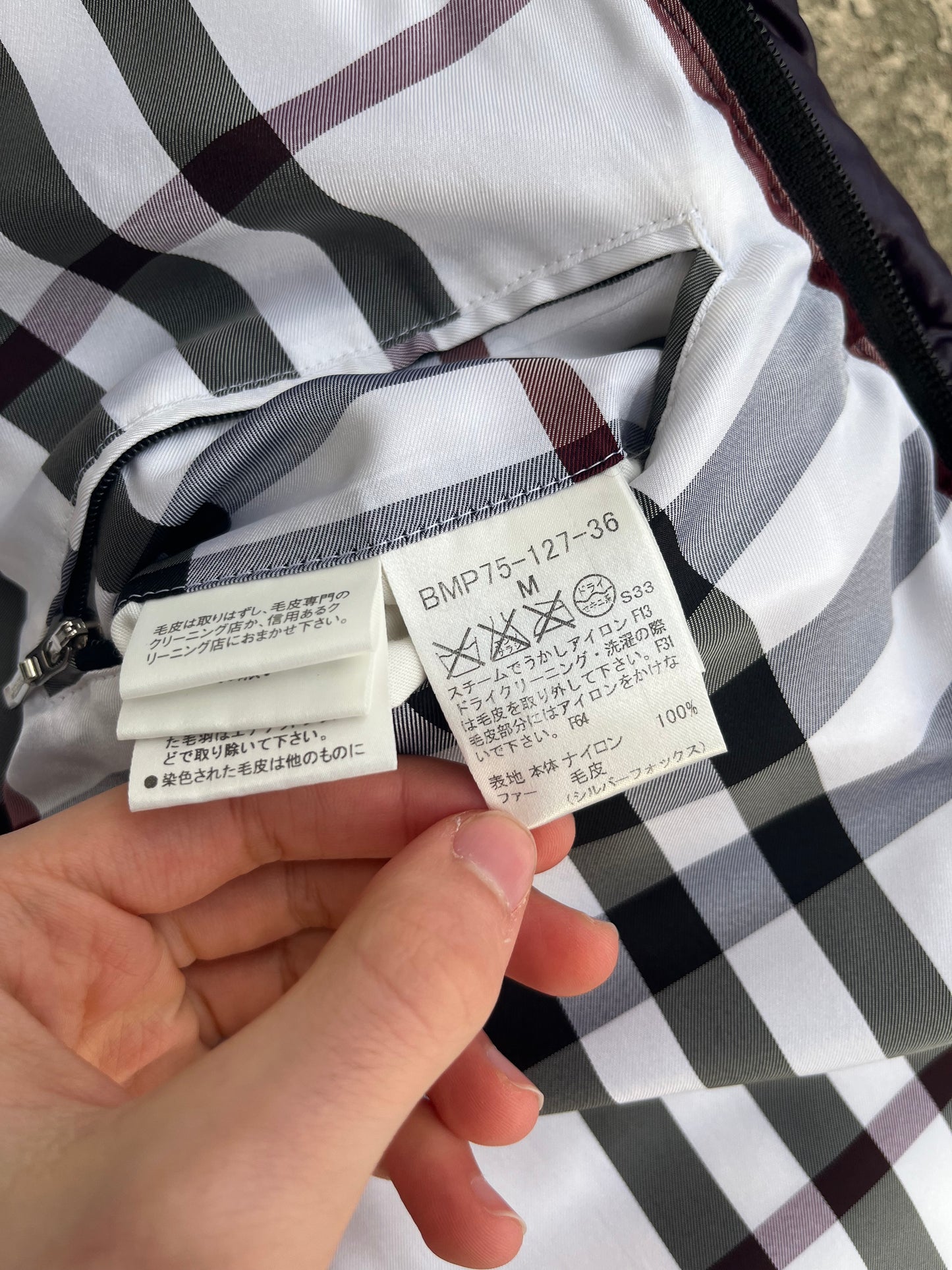 Burberry Black Label Glossy Purple Jacket - M - Real Silver Fox Fur