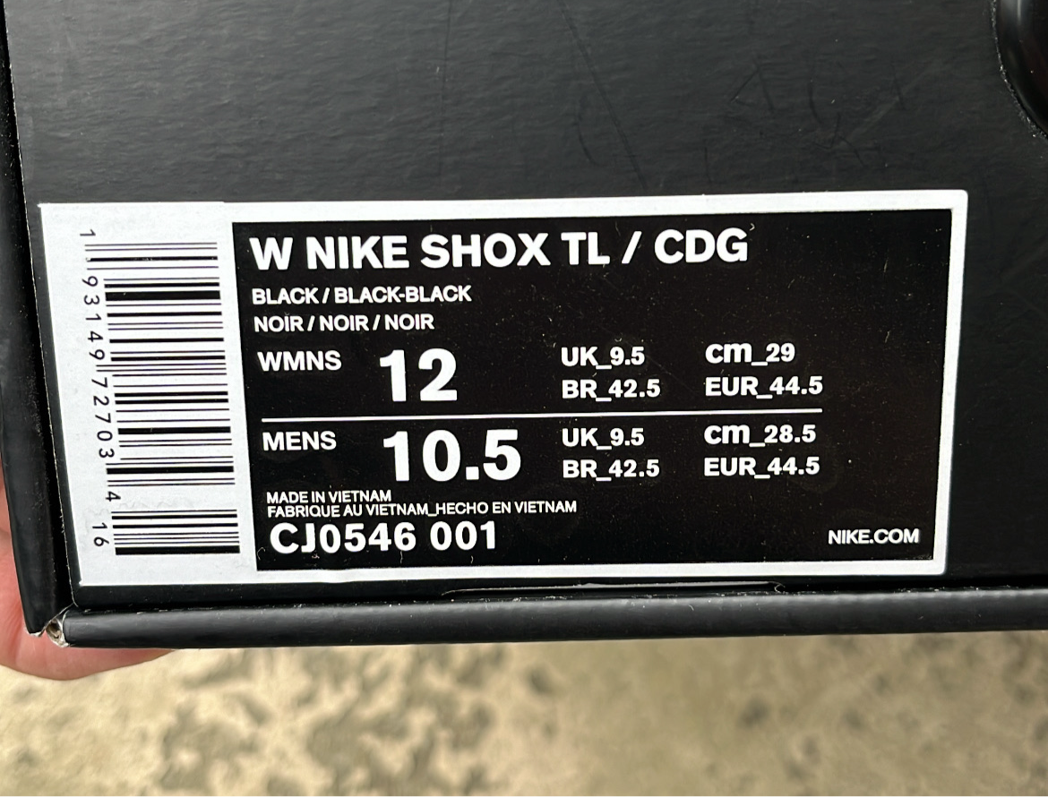 Shox CDG Black - EU44.5 / US10.5 / UK9.5