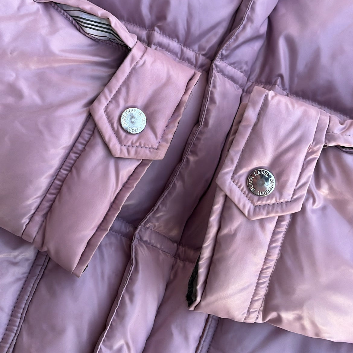 Burberry Black Label Glossy Pink Jacket - M - Real Silver Fox Fur