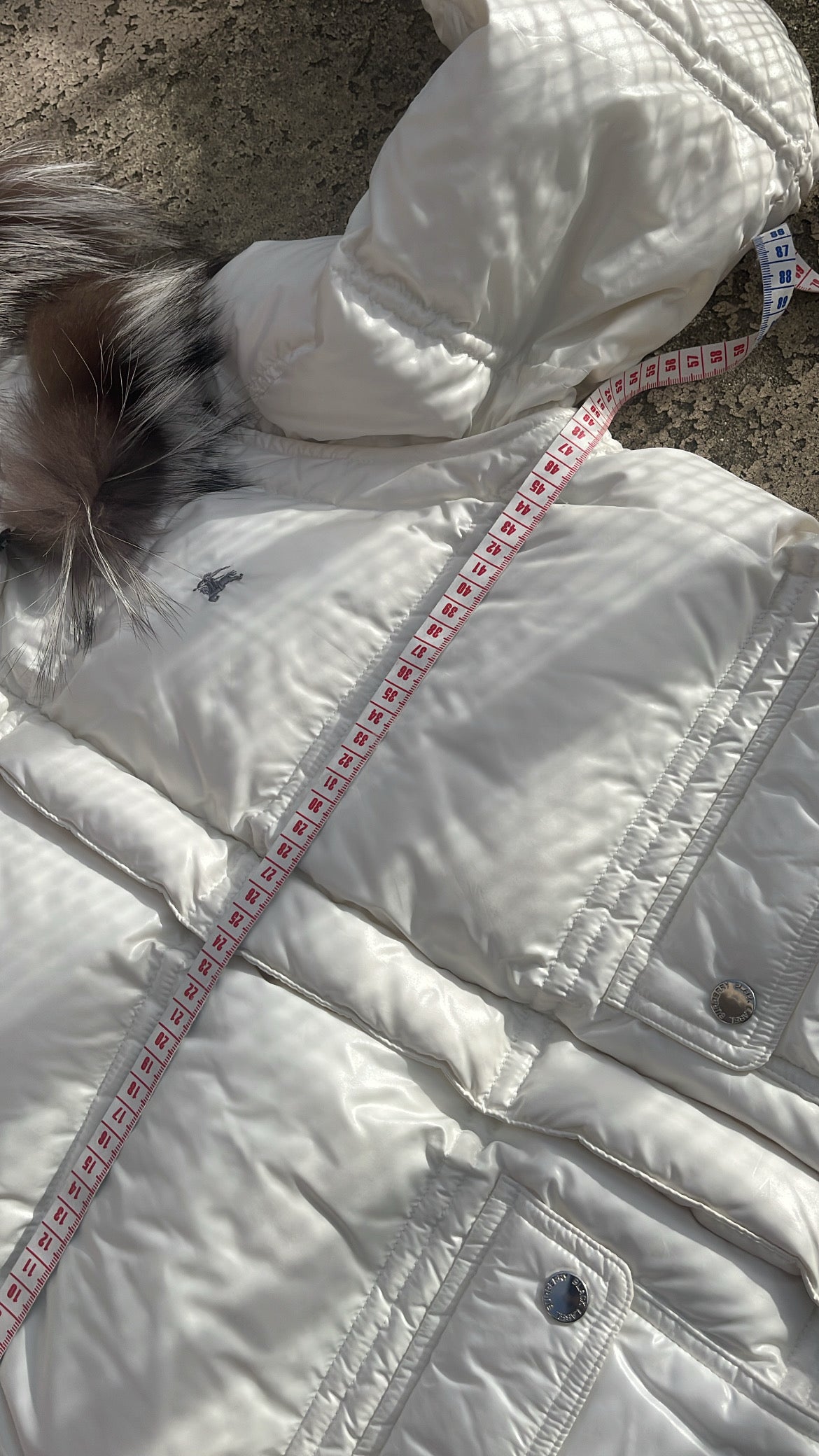 Burberry Black Label Glossy White Jacket - M - Real Silver Fox Fur