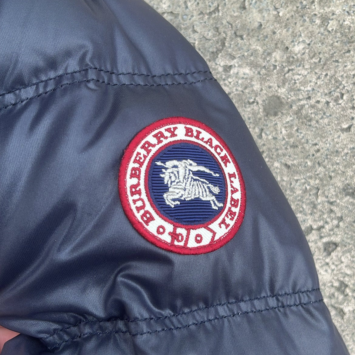 Burberry Black Label Glossy Navy Blue Jacket - M - Real Silver Fox Fur