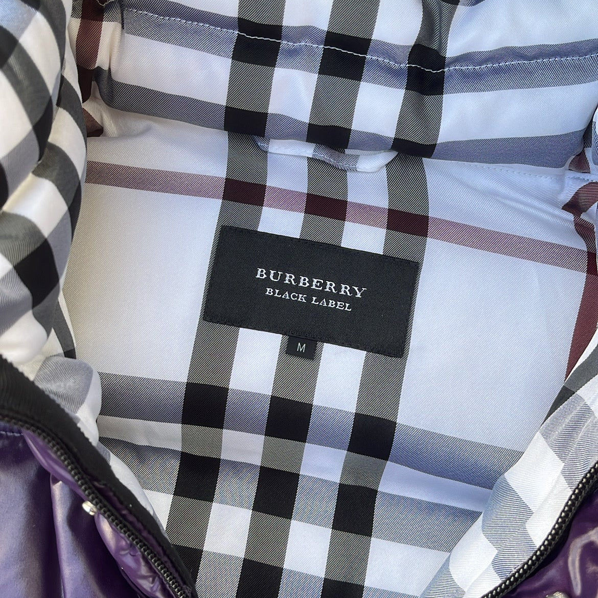 Burberry Black Label Glossy Purple Jacket - M - Real Silver Fox Fur
