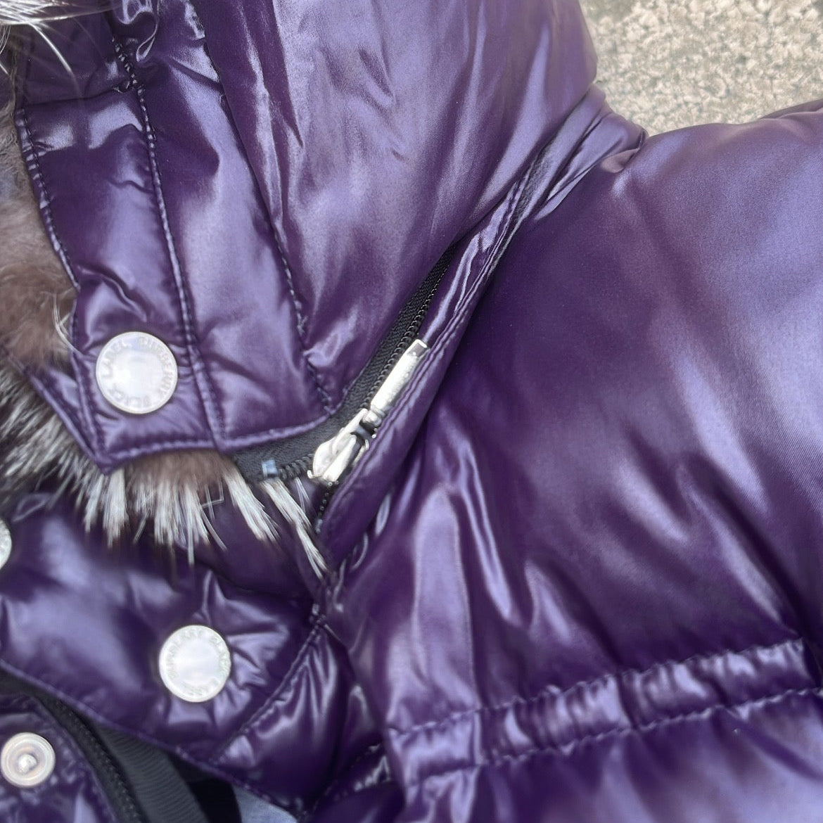 Burberry Black Label Glossy Purple Jacket - M - Real Silver Fox Fur