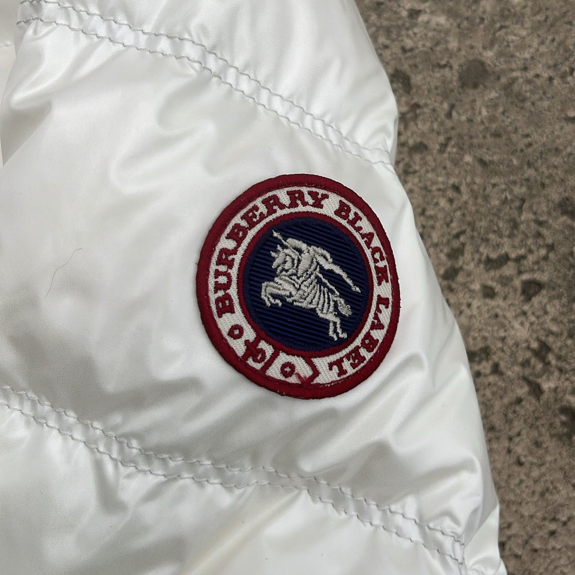 Burberry Black Label Glossy White Jacket - L - Real Silver Fox Fur