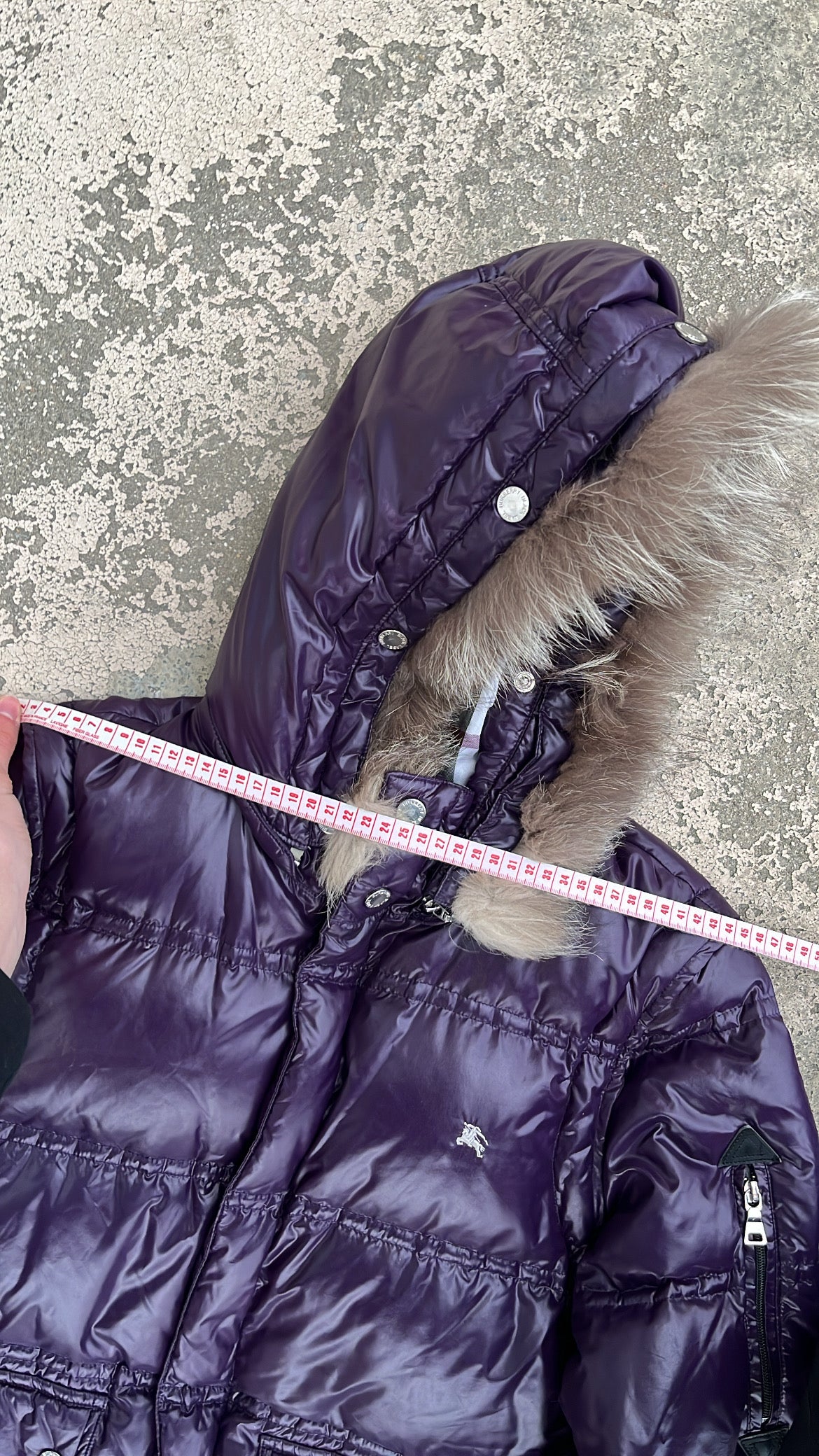 Burberry Black Label Glossy Purple Jacket - L - Real Silver Fox Fur