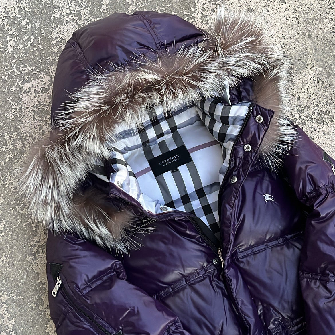 ジャケット・アウター Burberry BLACK LABEL Burberry Black Label Glossy Purple Jacket - L - Real Silver Fox
