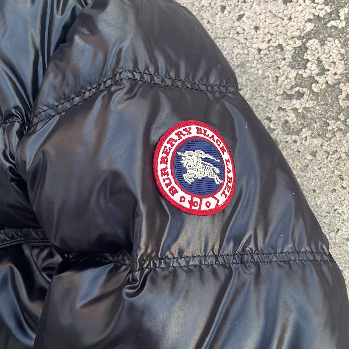 Burberry Black Label Glossy Black Jacket - LL - Real Silver Fox Fur