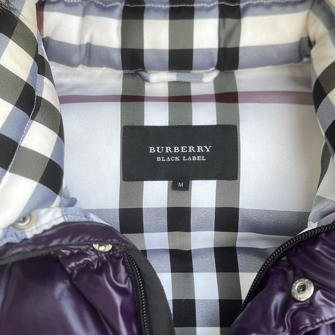 Burberry Black Label Glossy Purple Jacket - M - Real Silver Fox Fur