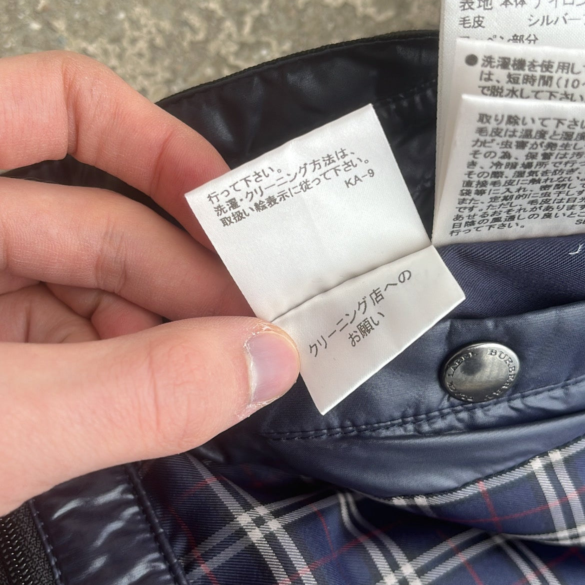 Burberry Black Label Glossy Navy Blue Jacket - M - Real Silver Fox Fur