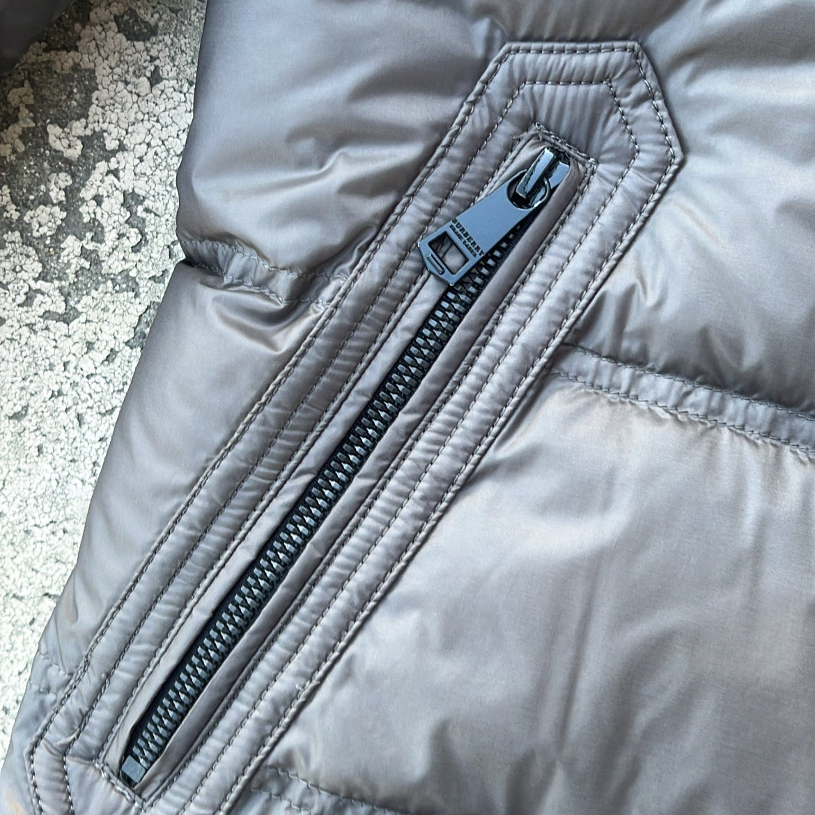 Burberry Black Label Glossy Grey Jacket - L - Real Silver Fox Fur