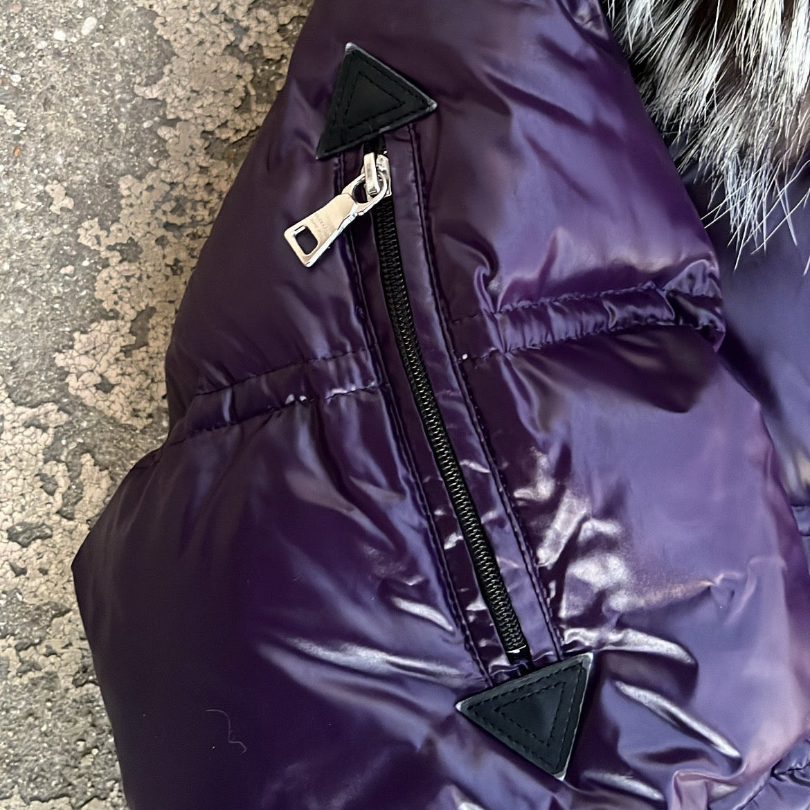 Burberry Black Label Glossy Purple Jacket - L - Real Silver Fox Fur