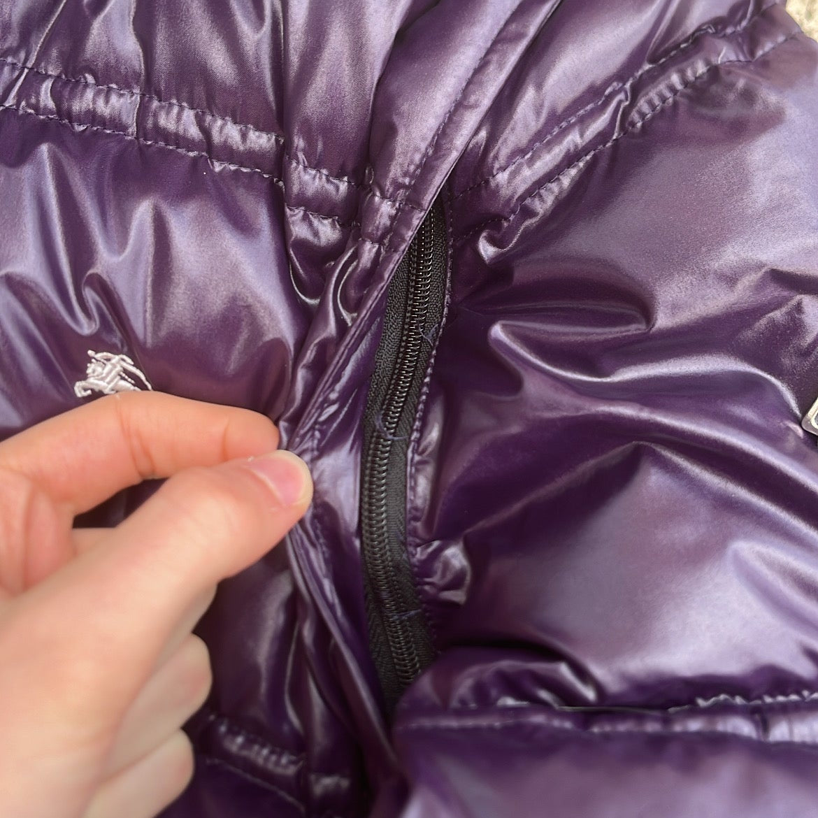 Burberry Black Label Glossy Purple Jacket - M - Real Silver Fox Fur