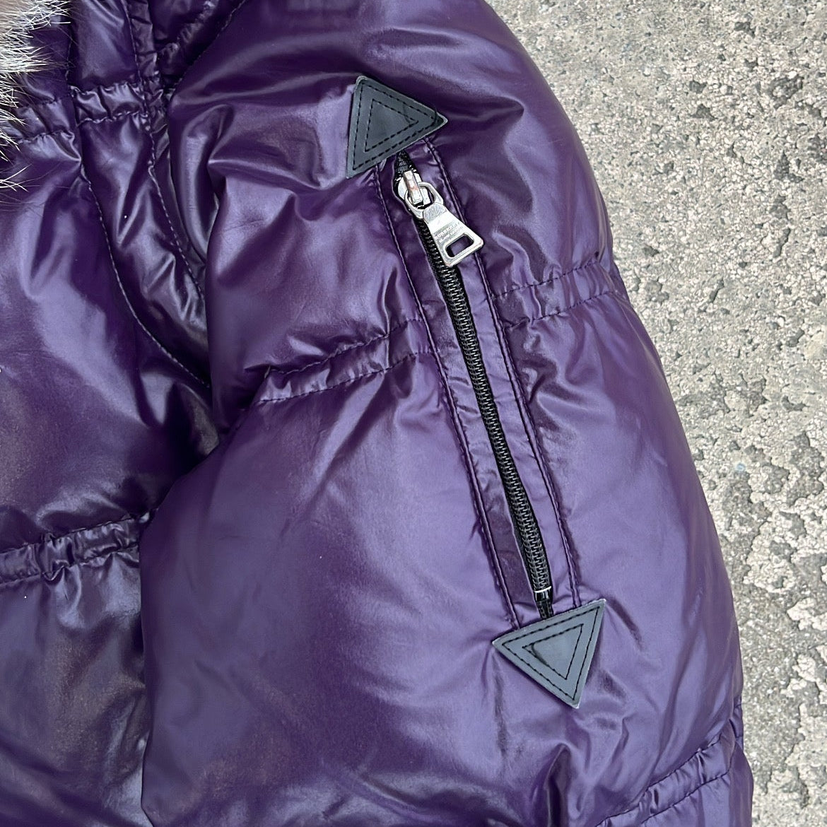 Burberry Black Label Glossy Purple Jacket - L - Real Silver Fox Fur
