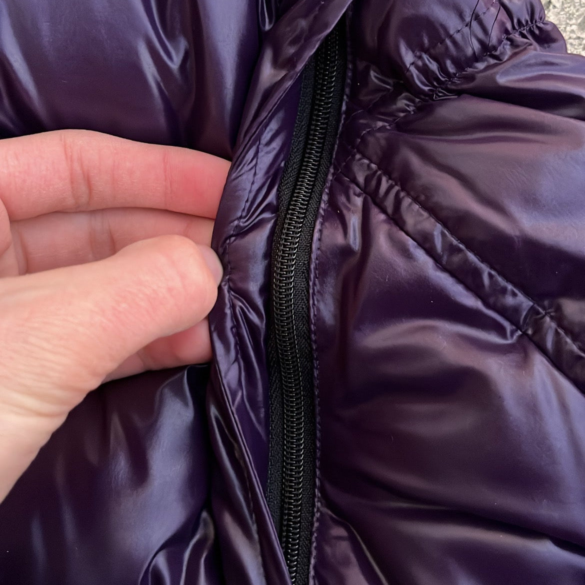 Burberry Black Label Glossy Purple Jacket - L - Real Silver Fox Fur