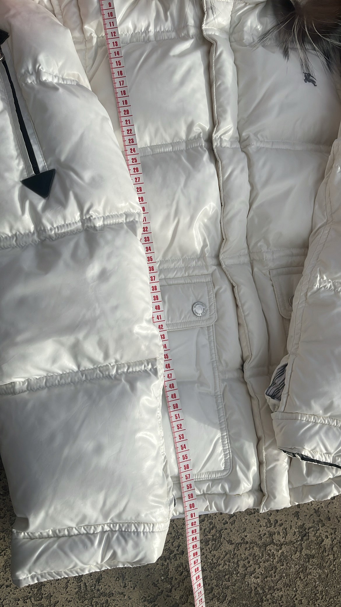 Burberry Black Label Glossy White Jacket - M - Real Silver Fox Fur