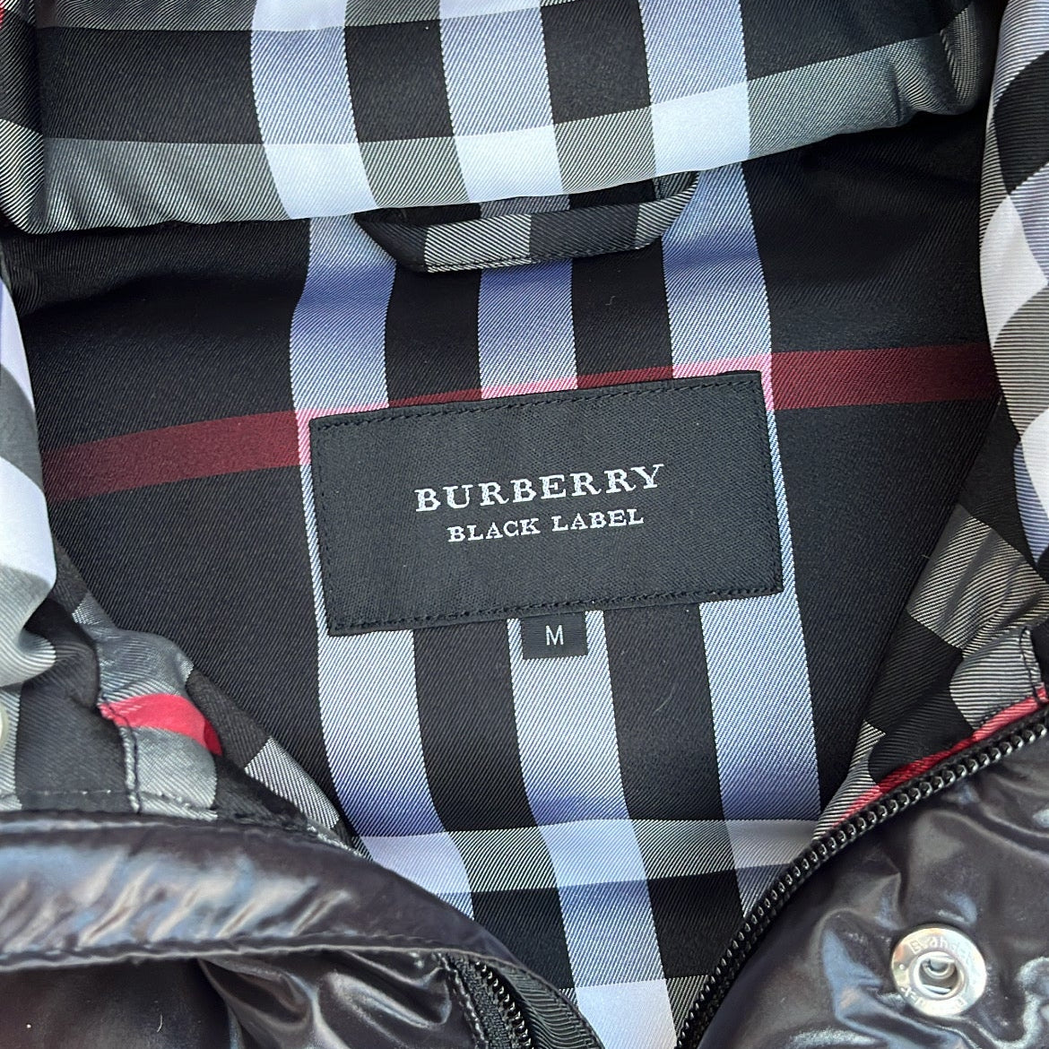 Burberry Black Label Glossy Black Jacket - M - Real Silver Fox Fur