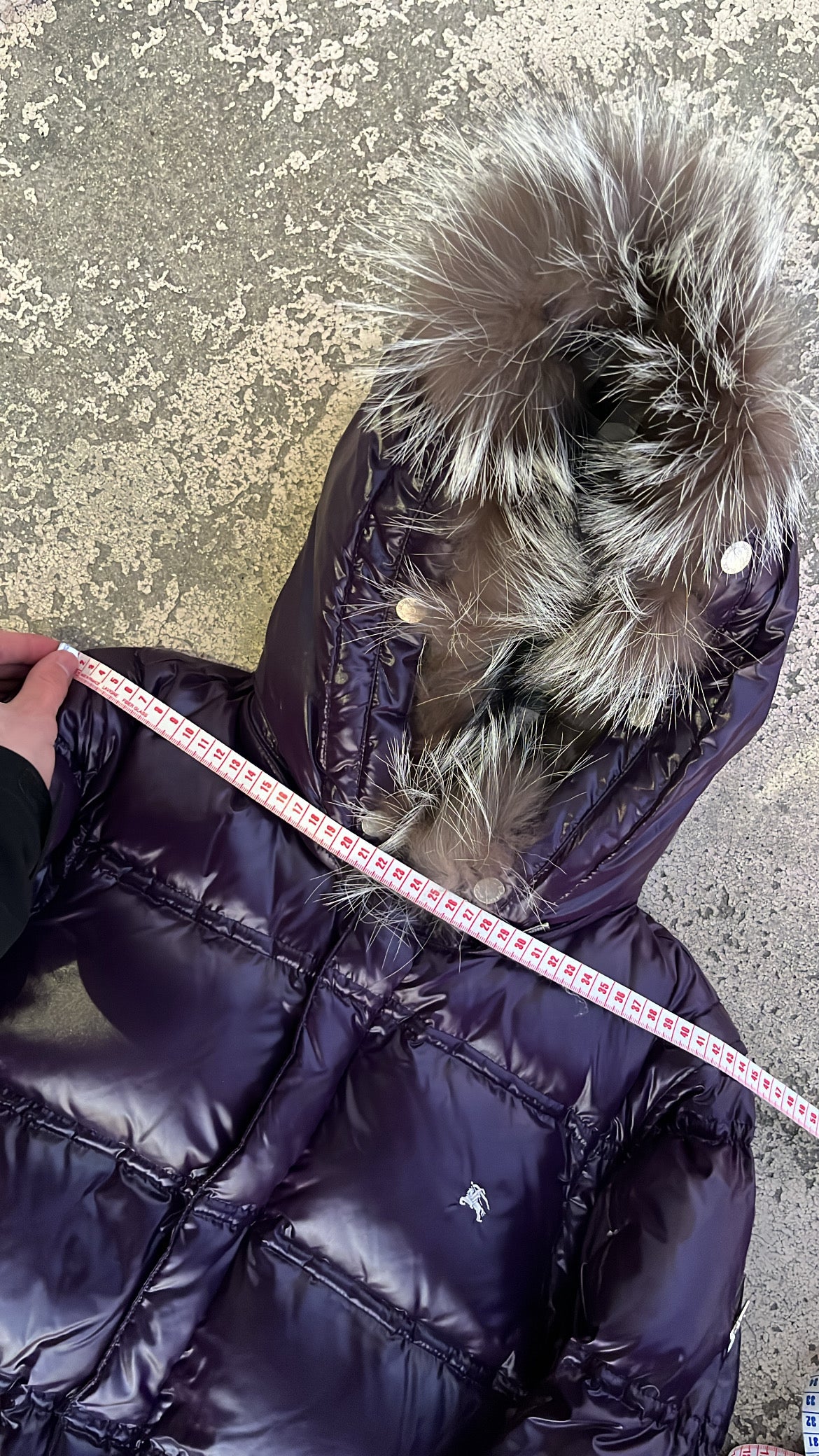 Burberry Black Label Glossy Purple Jacket - L - Real Silver Fox Fur