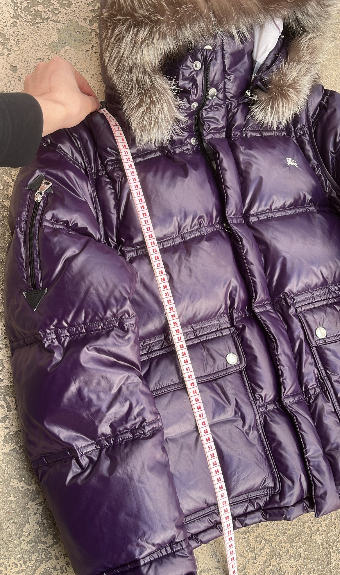 Burberry Black Label Glossy Purple Jacket - M - Real Silver Fox Fur