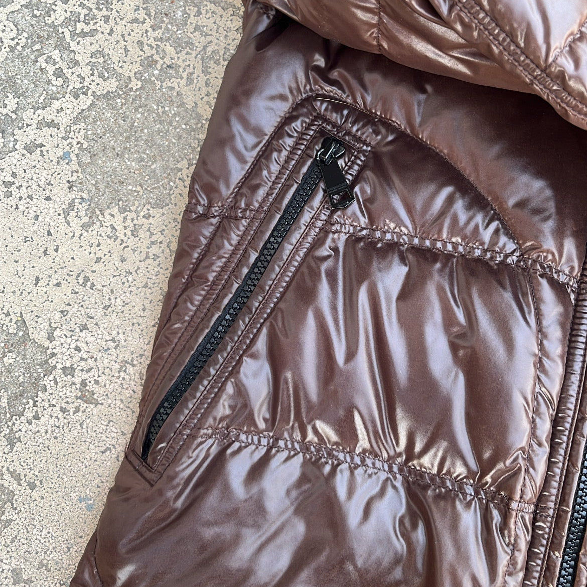 Burberry Black Label Glossy Brown Jacket - L - Silver Fox Fur