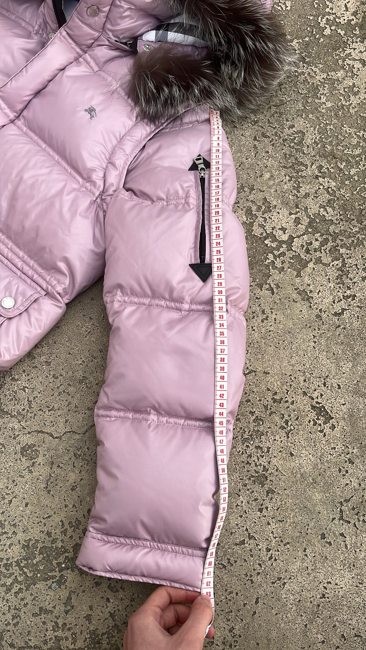 Burberry Black Label Glossy Pink Jacket - M - Real Silver Fox Fur