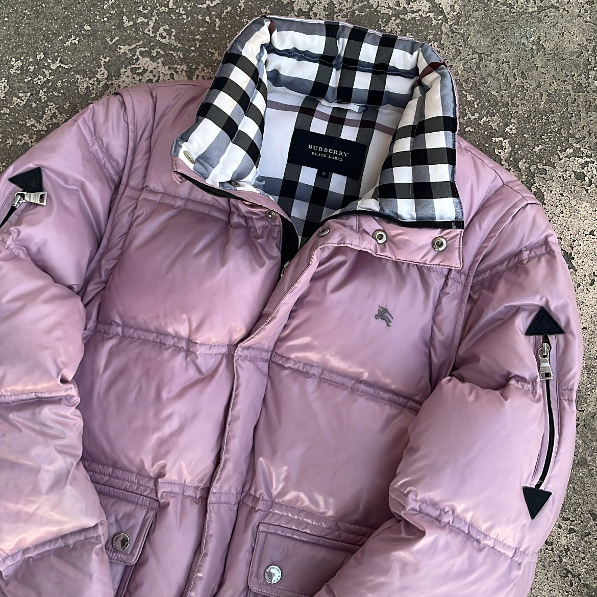 Burberry Black Label Glossy Pink Jacket - M - Real Silver Fox Fur