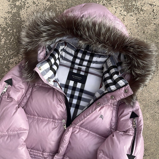 Burberry Black Label Glossy Pink Jacket - M - Silver Fox Fur