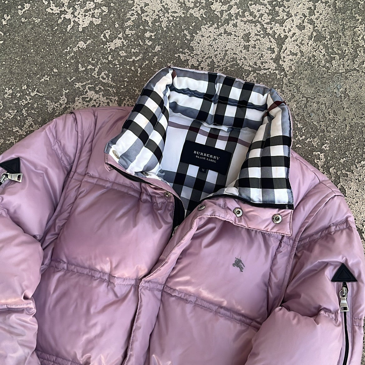 Burberry Black Label Glossy Pink Jacket - M - Real Silver Fox Fur