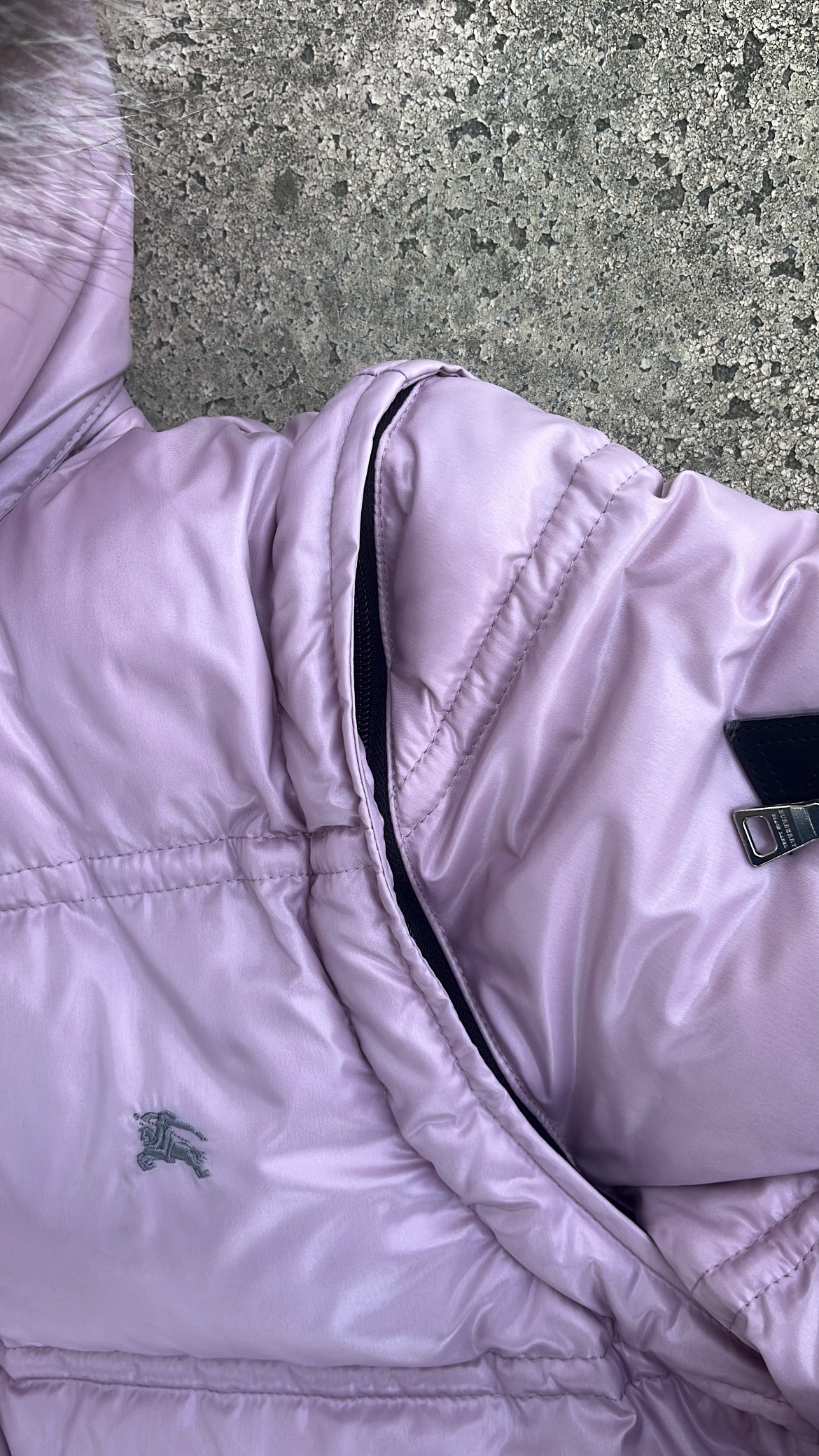 Burberry Black Label Glossy Pink Jacket - M - Real Silver Fox Fur