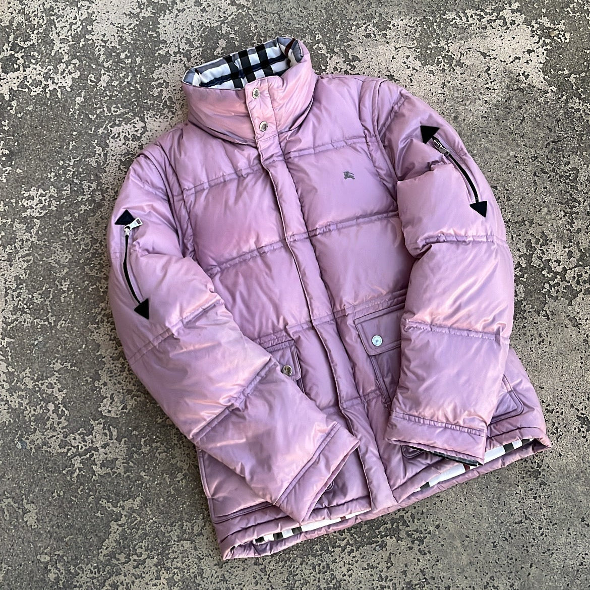 Burberry Black Label Glossy Pink Jacket - M - Real Silver Fox Fur