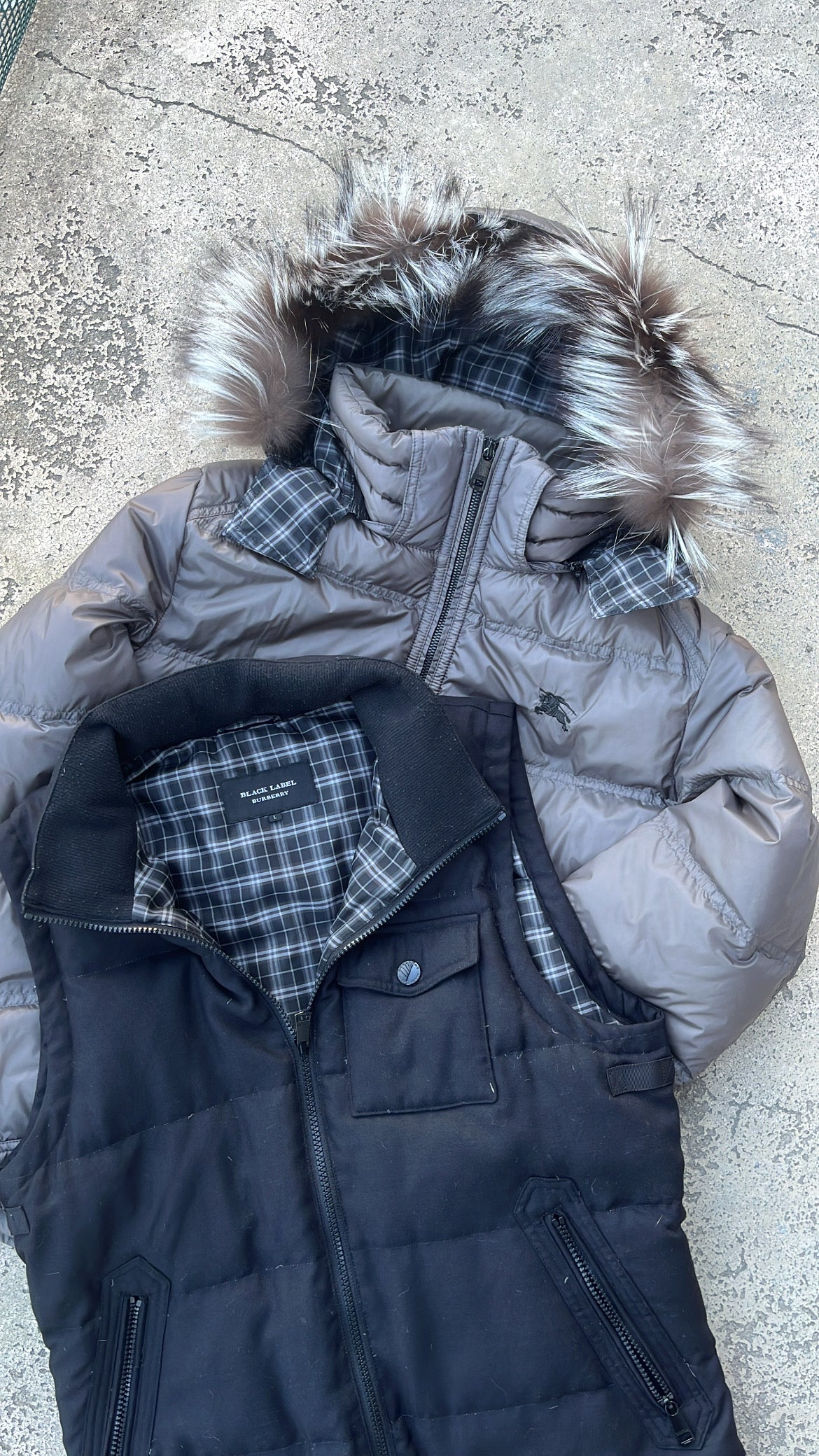 Burberry Black Label Glossy Grey Jacket - L - Real Silver Fox Fur