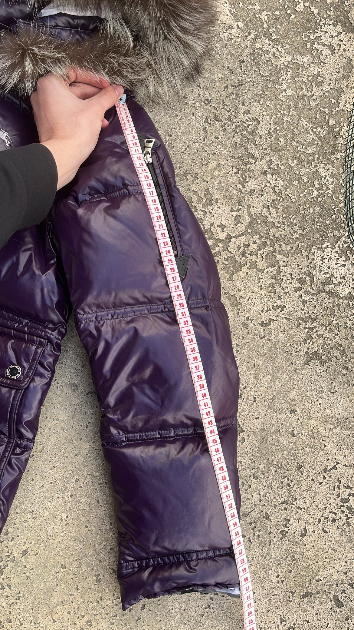 Burberry Black Label Glossy Purple Jacket - M - Real Silver Fox Fur