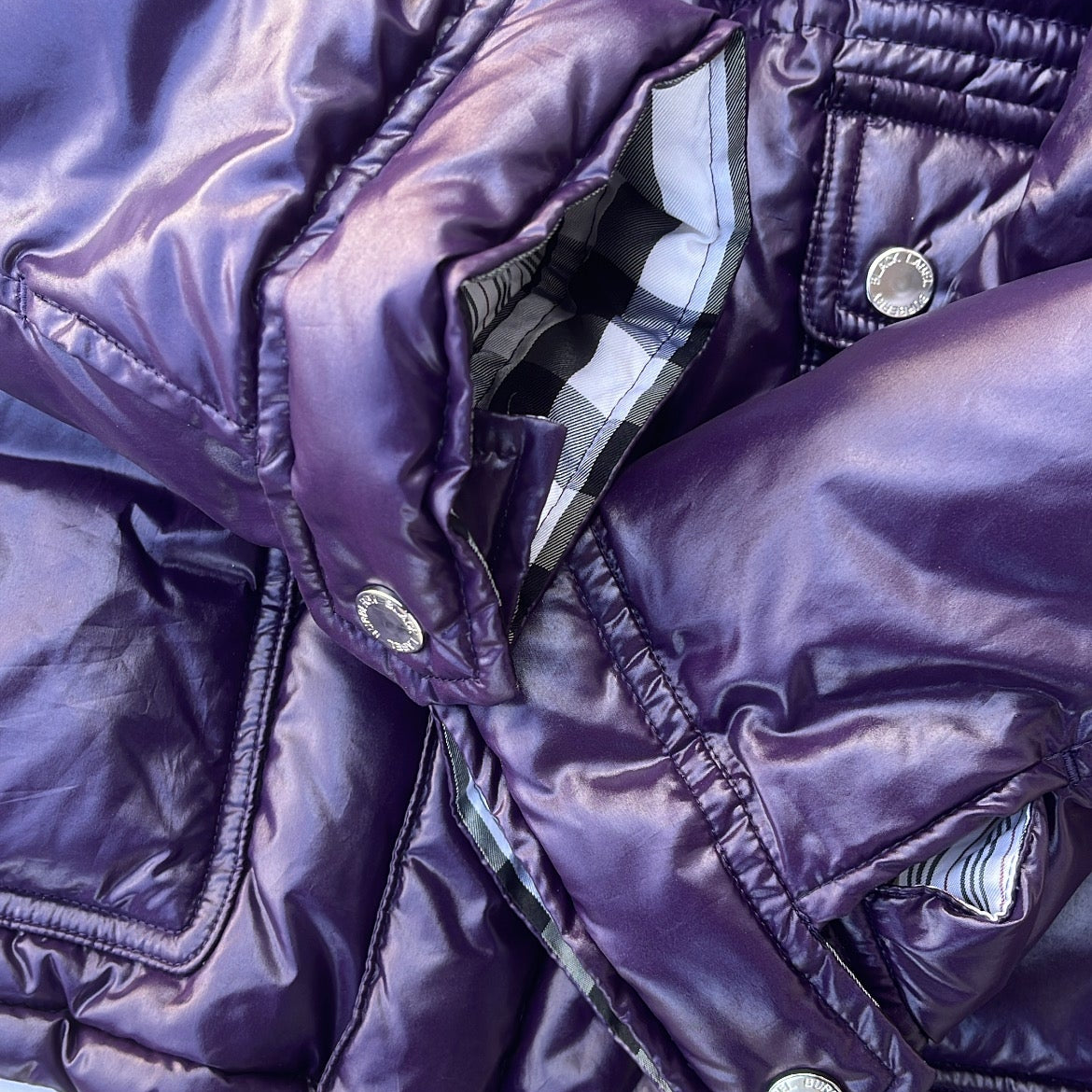 Burberry Black Label Glossy Purple Jacket - M - Real Silver Fox Fur