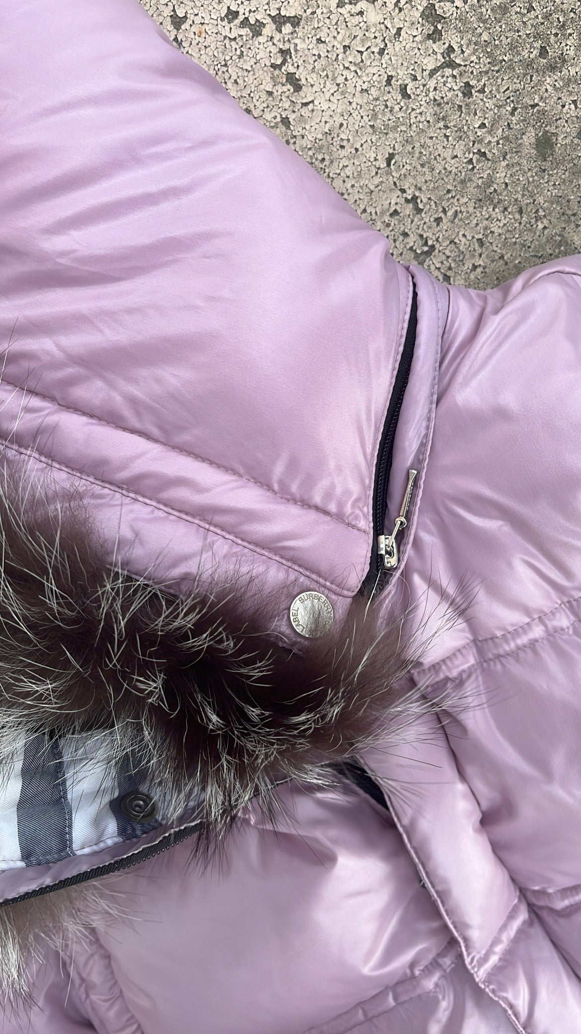 Burberry Black Label Glossy Pink Jacket - M - Real Silver Fox Fur