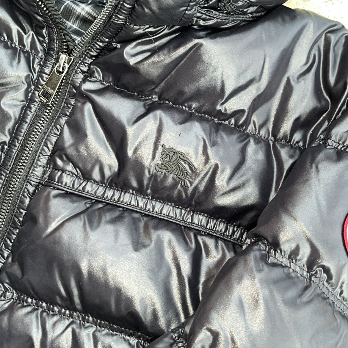 Burberry Black Label Glossy Black Jacket - L - Silver Fox Fur