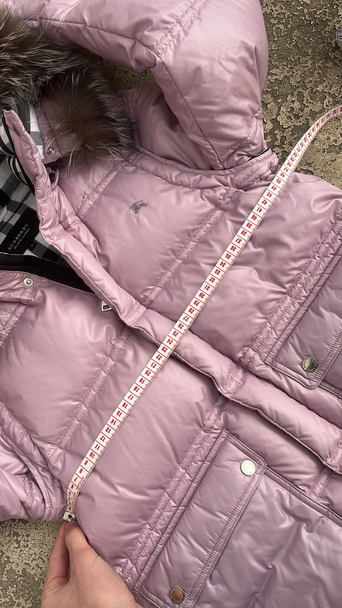 Burberry Black Label Glossy Pink Jacket - M - Real Silver Fox Fur