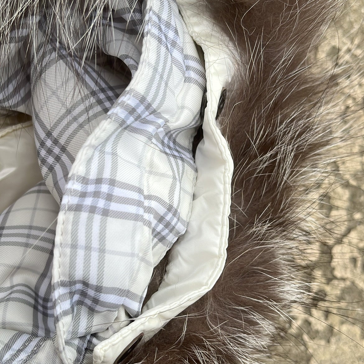 Burberry Black Label Glossy White Jacket - M - Real Silver Fox Fur