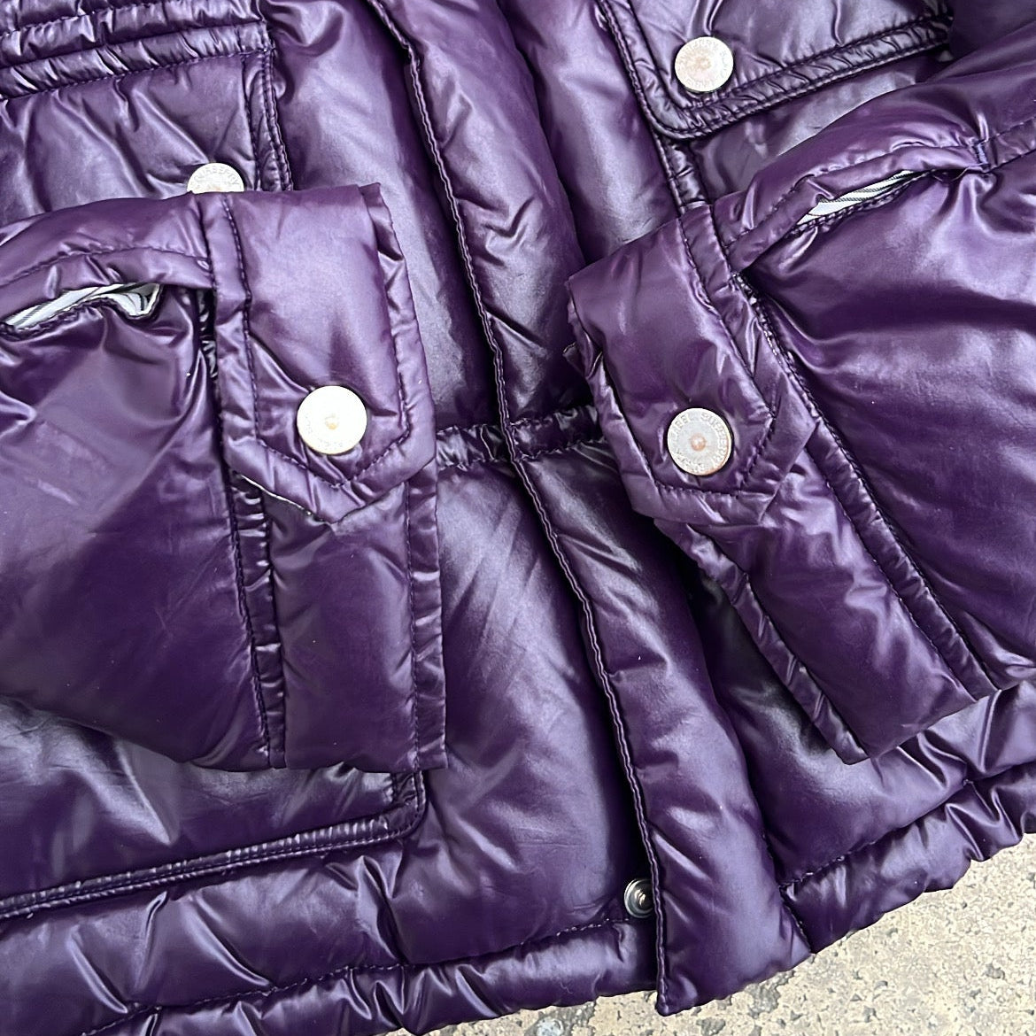 Burberry Black Label Glossy Purple Jacket - L - Real Silver Fox Fur