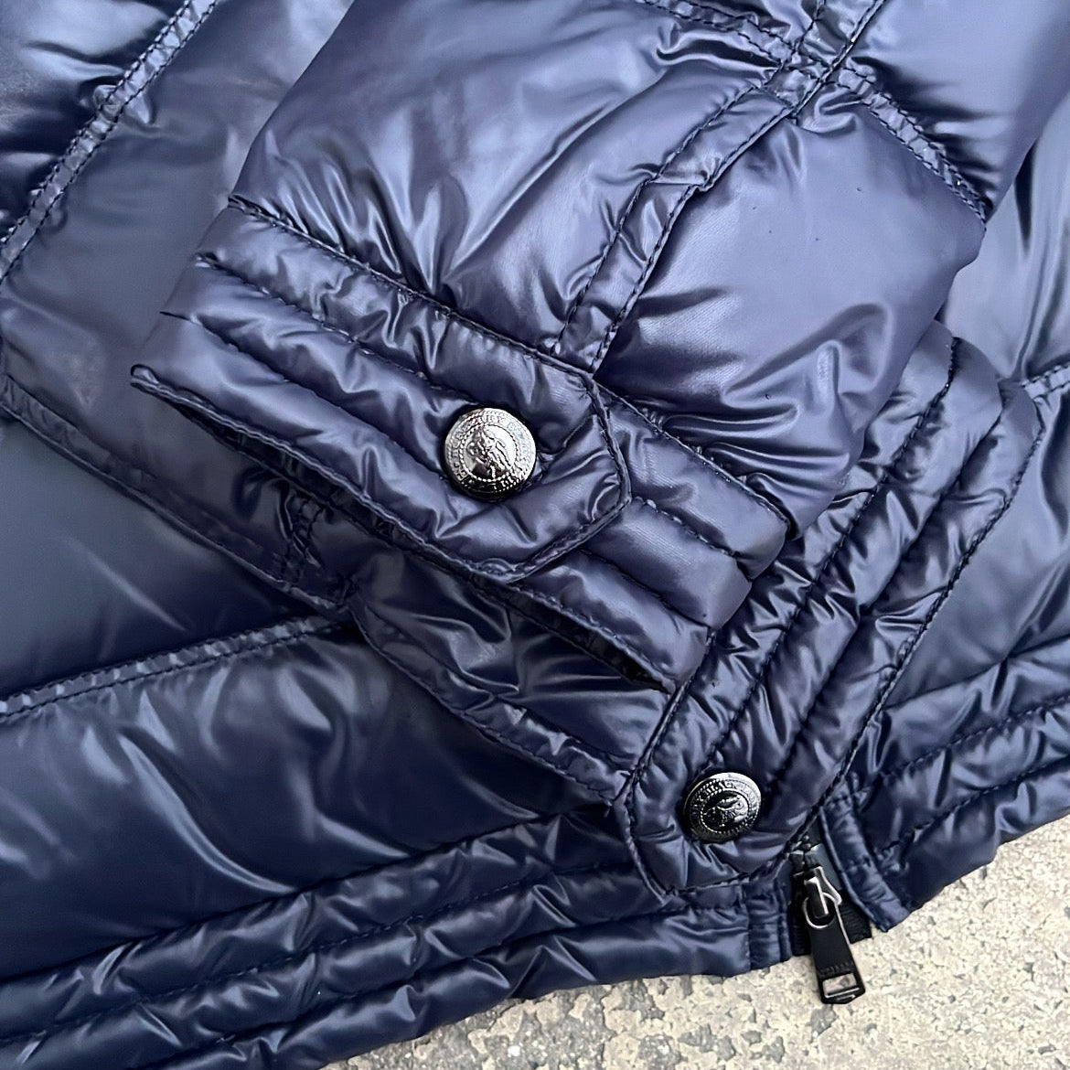 Burberry Black Label Glossy Navy Blue Jacket - M - Real Silver Fox Fur