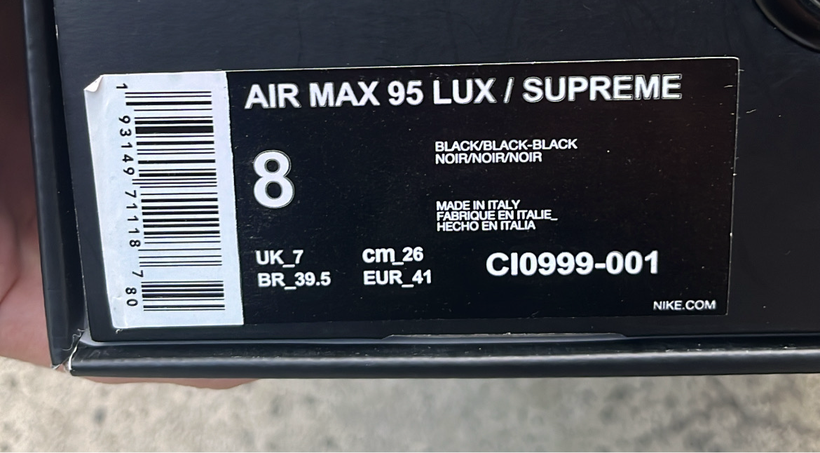 Air Max 95 Supreme Black - EU41 / US8 / UK7